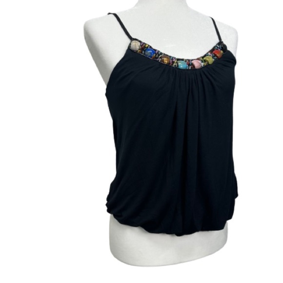 Twentyone Black Sleeveless Top Beaded Neckline Bohemian Boho,100% Rayon Sz Large - Picture 2 of 7